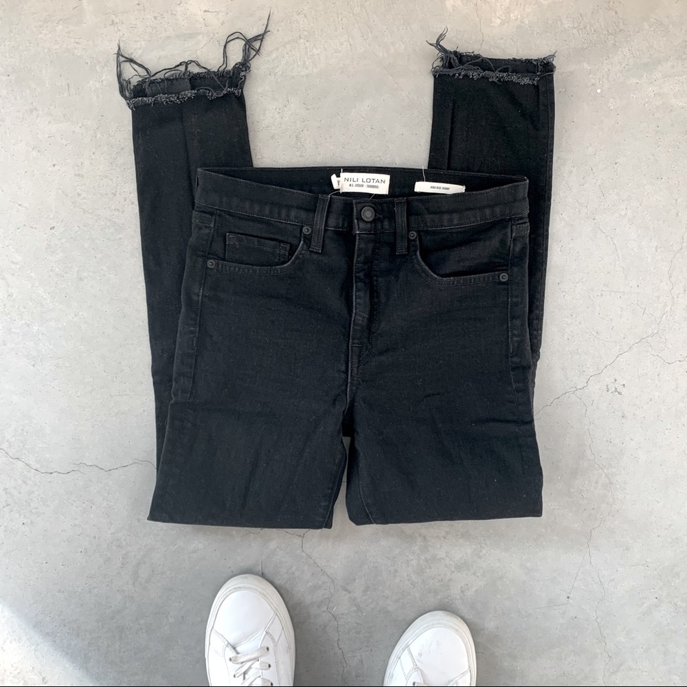 NILI LOTAN, high rise skinny jeans, size 28, black